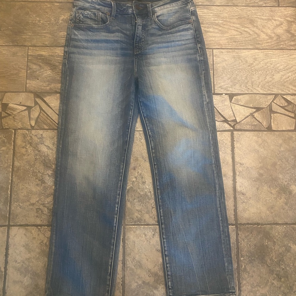 Buckle Blue Straight Leg Jeans with Vintage Fading